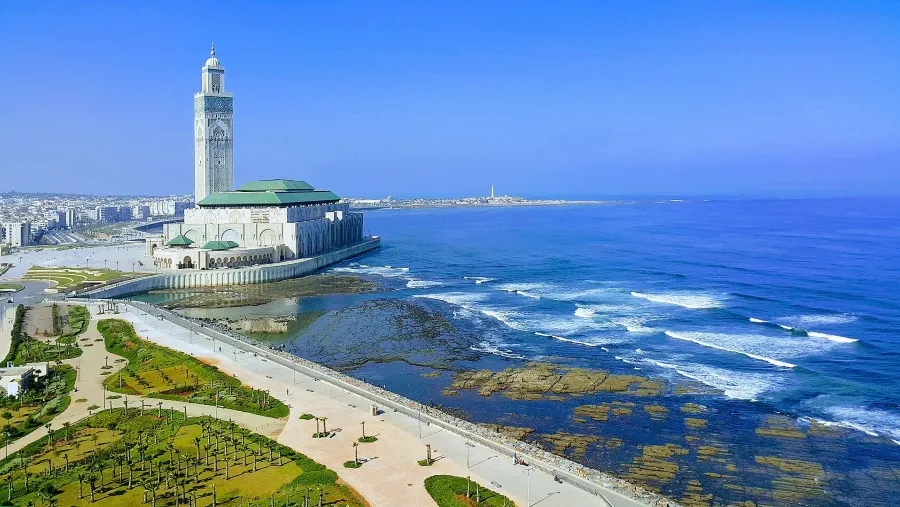 Hassan II Mosque beside the Atlantic coast in Casablanca